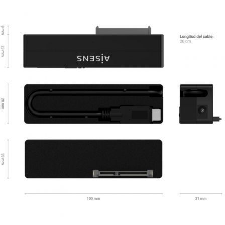 Aisens Adaptador ASE-35C02B SATA a USB-C para Discos Duros 2.5 y 3.5 con Alimentador, Negro Aisens Adaptador ASE-35C02B SATA a USB-C para Discos Duros 2.5 y 3.5 con Alimentador, Negro